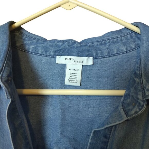 Daily Ritual Women's Size 10/14/42 Long Sleeve Button Romper Shorts Jumpsuit - Picture 3 of 6